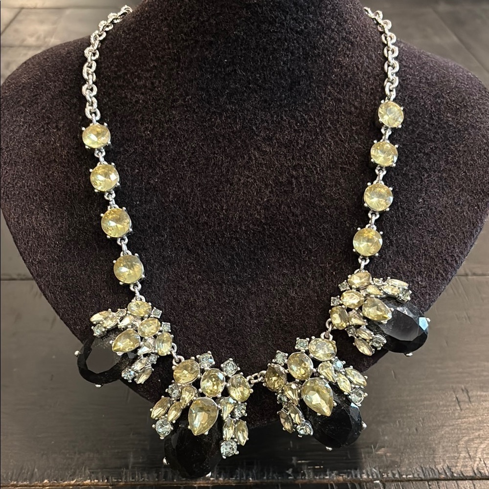 Talbots Elegant Black and Yellow Rhinestone Statement Necklace​